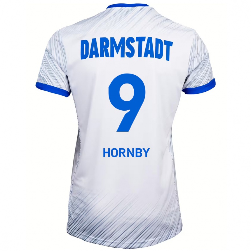 Enfant Football Maillot Fraser Hornby #9 Blanc Bleu Tenues Extérieur 2024/25