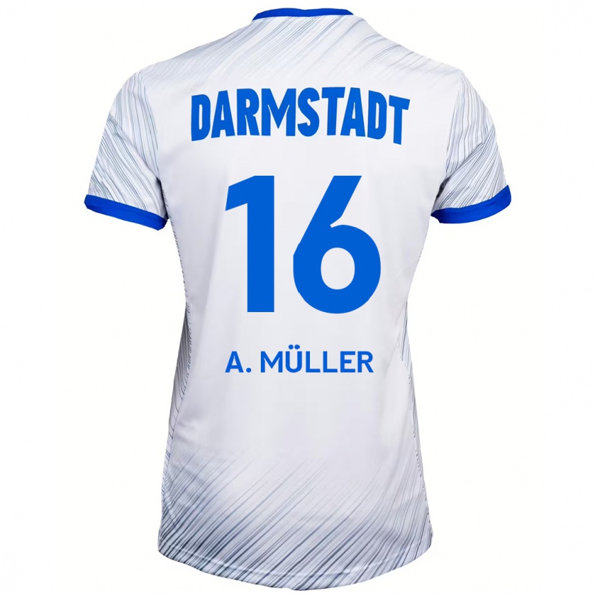 Enfant Football Maillot Andreas Müller #16 Blanc Bleu Tenues Extérieur 2024/25