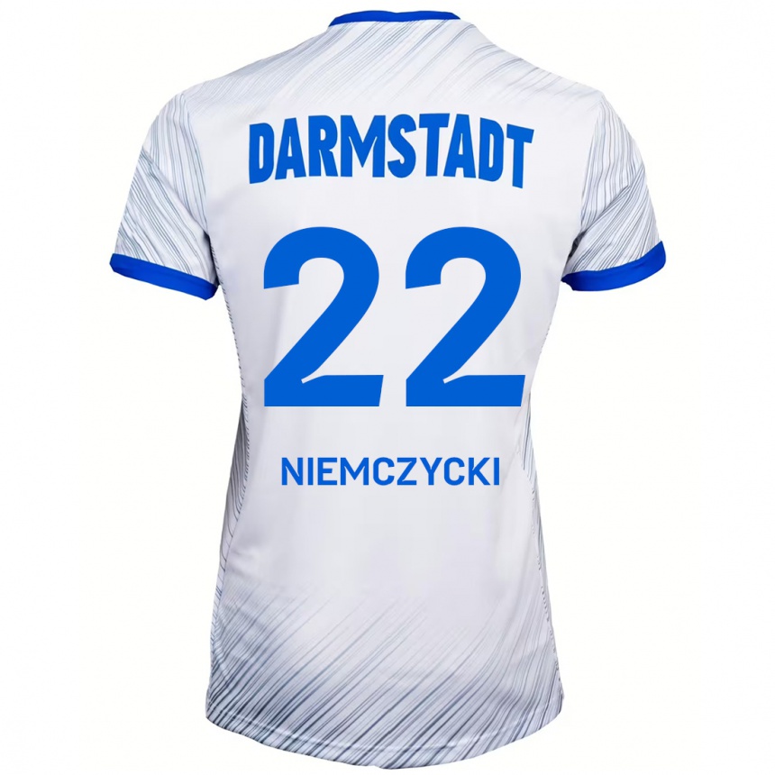 Enfant Football Maillot Karol Niemczycki #22 Blanc Bleu Tenues Extérieur 2024/25