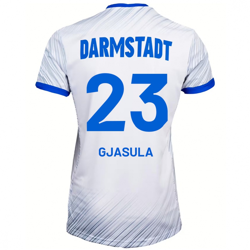 Enfant Football Maillot Klaus Gjasula #23 Blanc Bleu Tenues Extérieur 2024/25