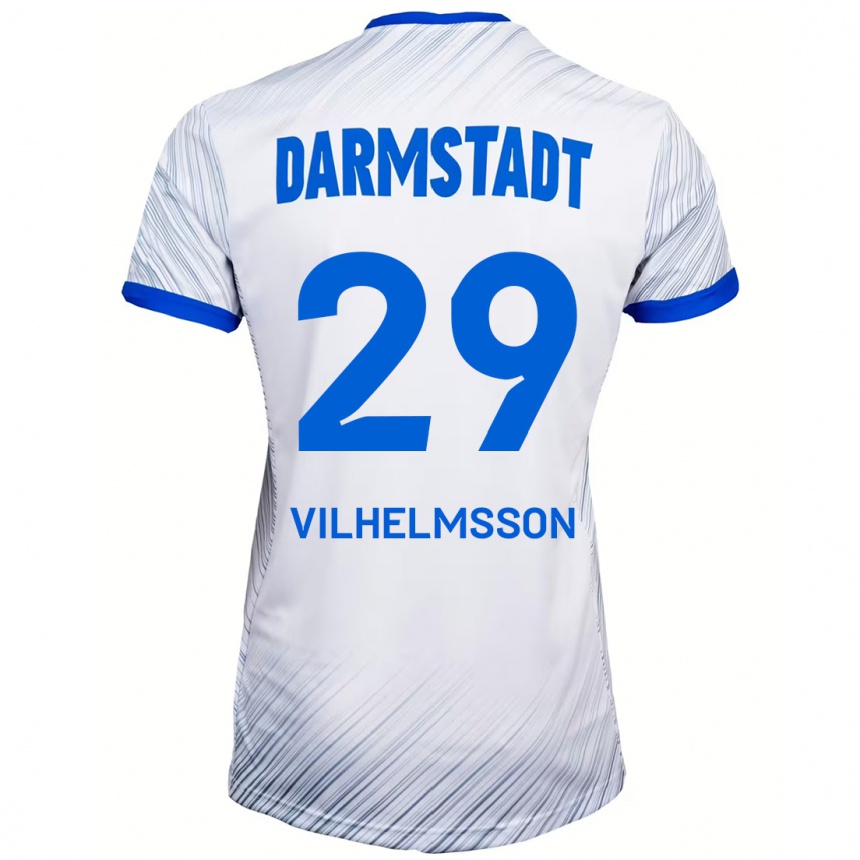 Enfant Football Maillot Oscar Vilhelmsson #29 Blanc Bleu Tenues Extérieur 2024/25