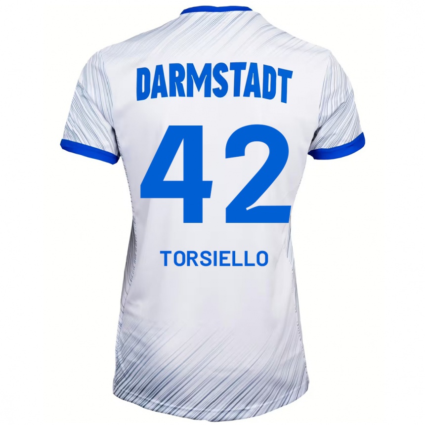 Enfant Football Maillot Fabio Torsiello #42 Blanc Bleu Tenues Extérieur 2024/25