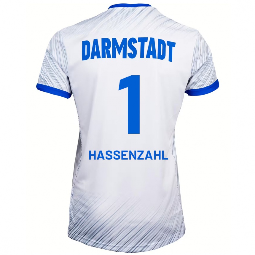 Enfant Football Maillot Leon Hassenzahl #1 Blanc Bleu Tenues Extérieur 2024/25