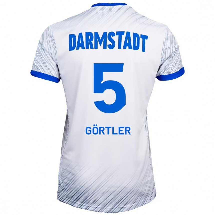 Enfant Football Maillot Bastian Görtler #5 Blanc Bleu Tenues Extérieur 2024/25