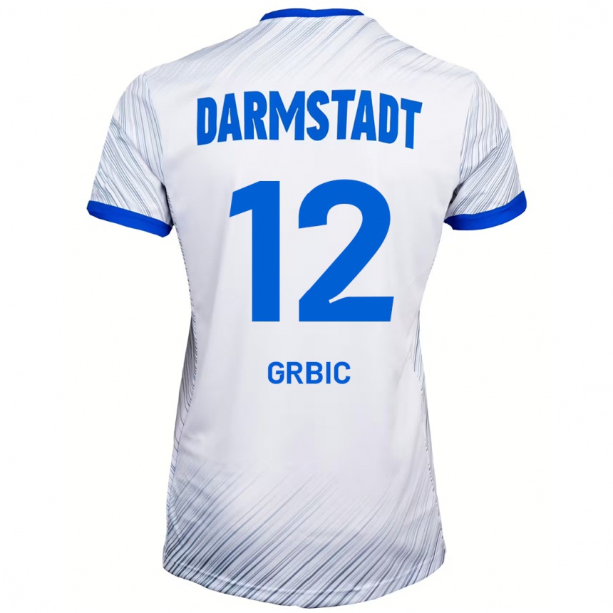 Enfant Football Maillot Viktor Grbic #12 Blanc Bleu Tenues Extérieur 2024/25