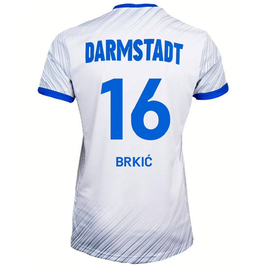 Enfant Football Maillot Amar Brkić #16 Blanc Bleu Tenues Extérieur 2024/25