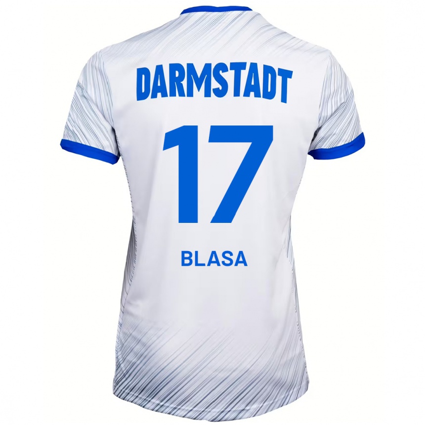 Enfant Football Maillot Keanu Blasa #17 Blanc Bleu Tenues Extérieur 2024/25