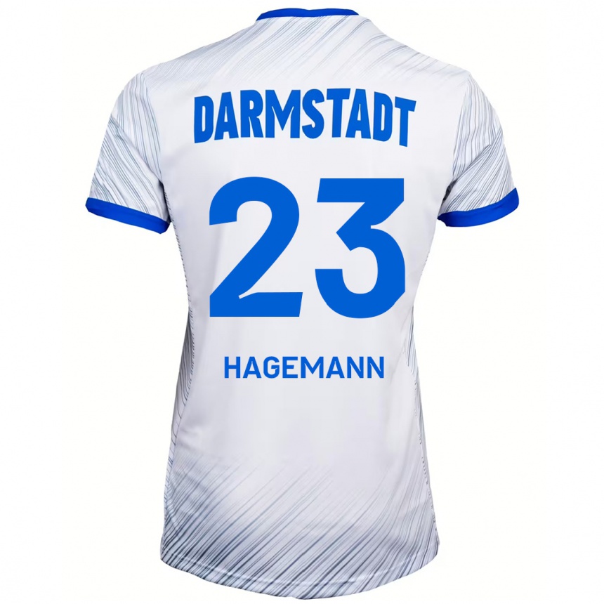 Enfant Football Maillot Emil Hagemann #23 Blanc Bleu Tenues Extérieur 2024/25