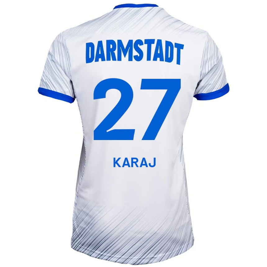 Enfant Football Maillot Eraldo Karaj #27 Blanc Bleu Tenues Extérieur 2024/25