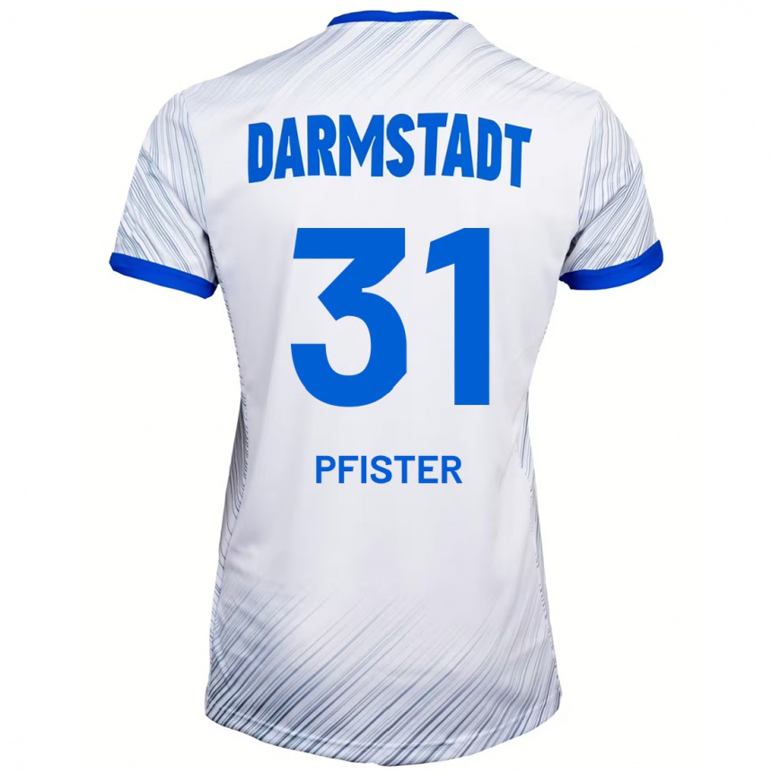 Enfant Football Maillot Max Pfister #31 Blanc Bleu Tenues Extérieur 2024/25