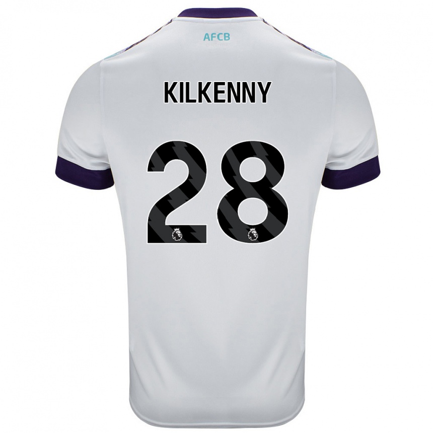 Enfant Football Maillot Gavin Kilkenny #28 Blanc Vert Violet Tenues Extérieur 2024/25