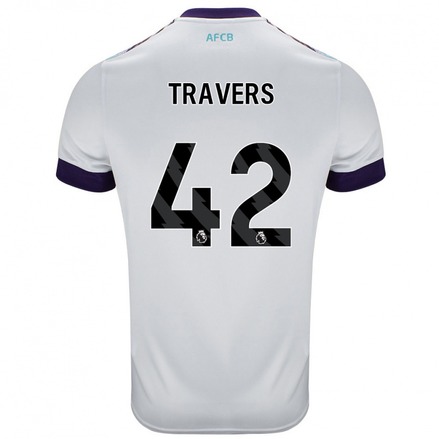 Enfant Football Maillot Mark Travers #42 Blanc Vert Violet Tenues Extérieur 2024/25