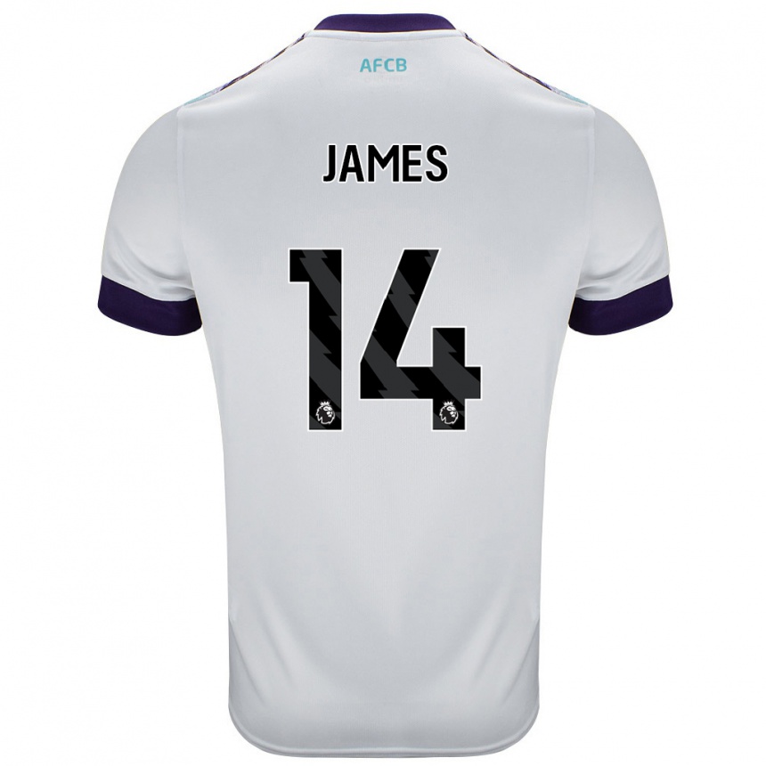 Enfant Football Maillot Katie James #14 Blanc Vert Violet Tenues Extérieur 2024/25