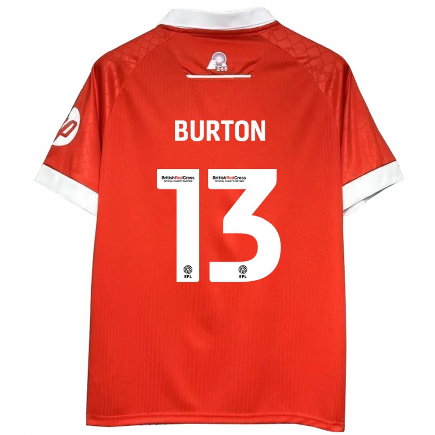 Homme Football Maillot Callum Burton #13 Rouge Blanc Tenues Domicile 2024/25