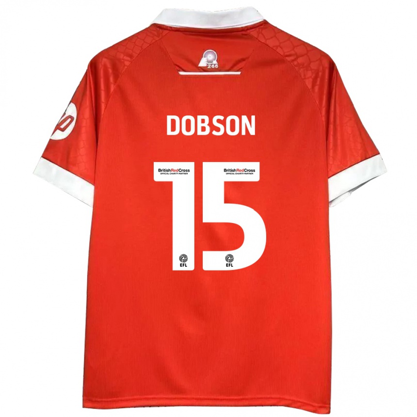 Homme Football Maillot George Dobson #15 Rouge Blanc Tenues Domicile 2024/25