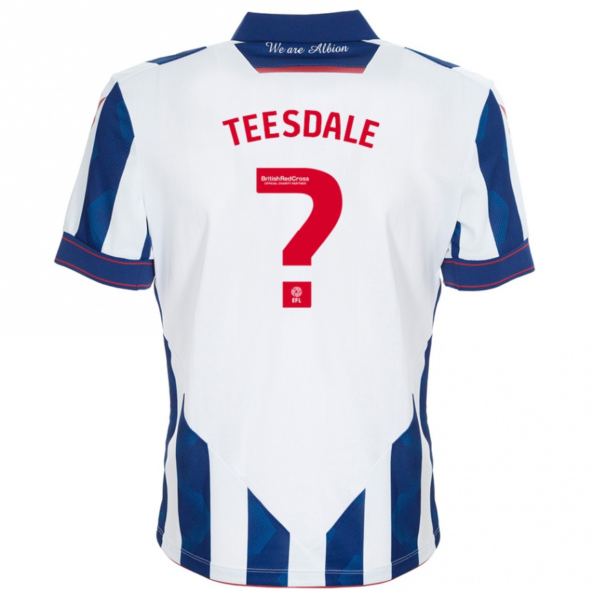 Homme Football Maillot Finn Teesdale #0 Blanc Bleu Foncé Tenues Domicile 2024/25