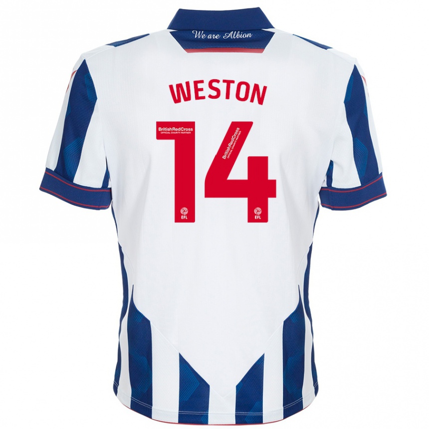 Homme Football Maillot Steph Weston #14 Blanc Bleu Foncé Tenues Domicile 2024/25