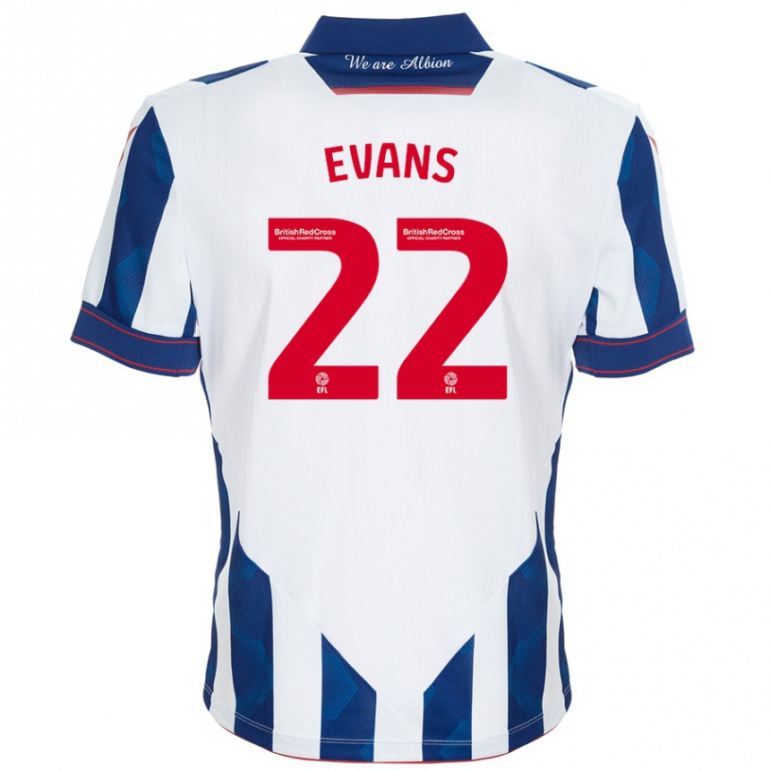 Homme Football Maillot Kate Evans #22 Blanc Bleu Foncé Tenues Domicile 2024/25