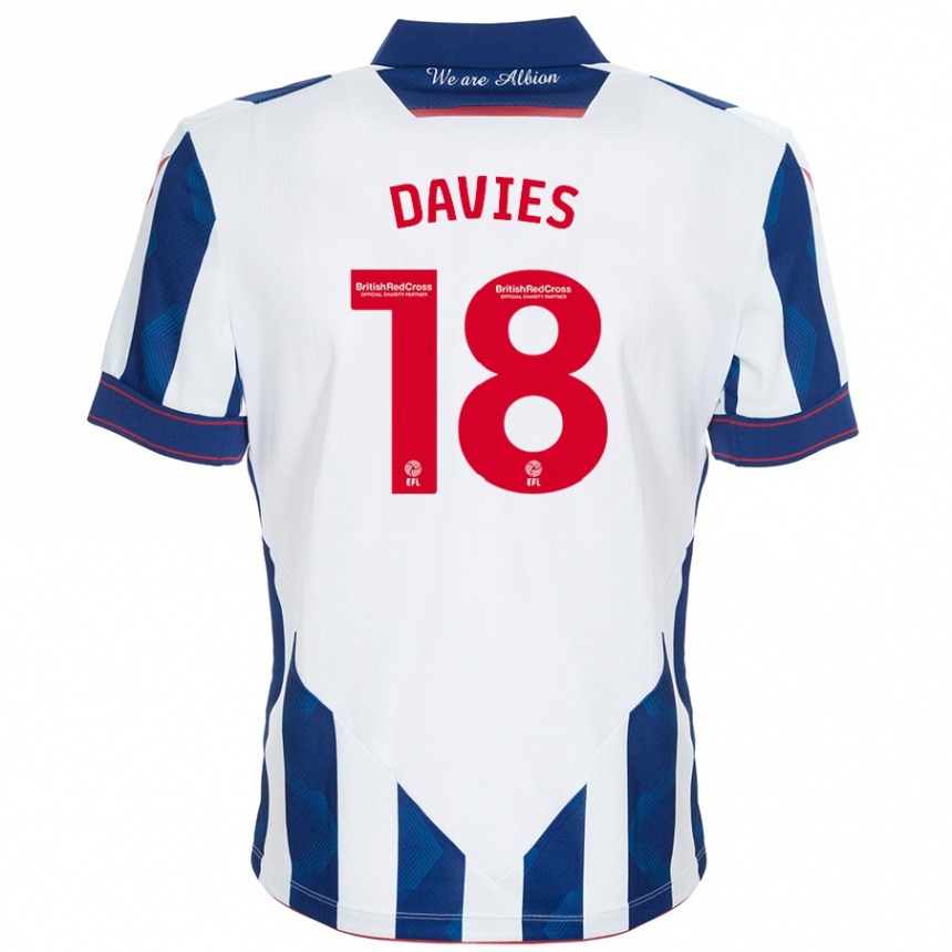 Homme Football Maillot Jessica Davies #18 Blanc Bleu Foncé Tenues Domicile 2024/25