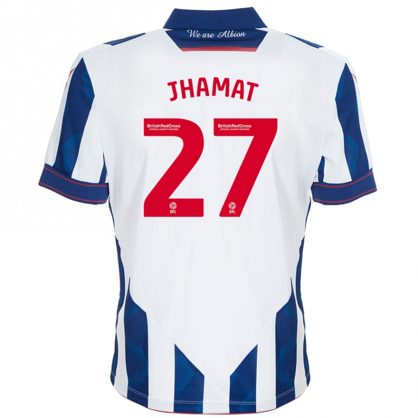 Homme Football Maillot Simran Jhamat #27 Blanc Bleu Foncé Tenues Domicile 2024/25