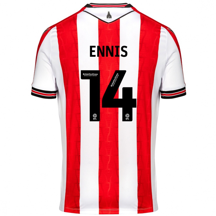 Homme Football Maillot Niall Ennis #14 Rouge Blanc Tenues Domicile 2024/25