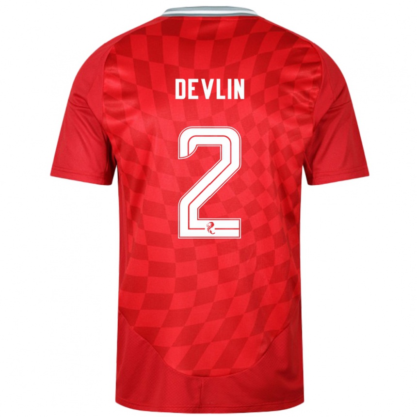 Homme Football Maillot Nicky Devlin #2 Rouge Tenues Domicile 2024/25