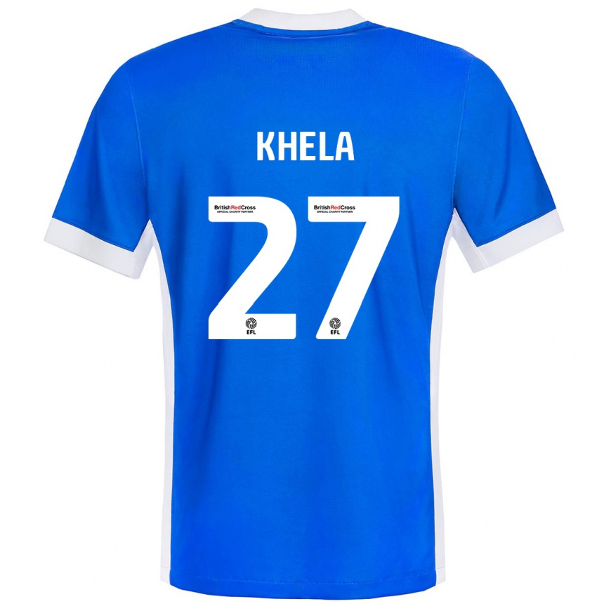 Homme Football Maillot Brandon Khela #27 Bleu Blanc Tenues Domicile 2024/25