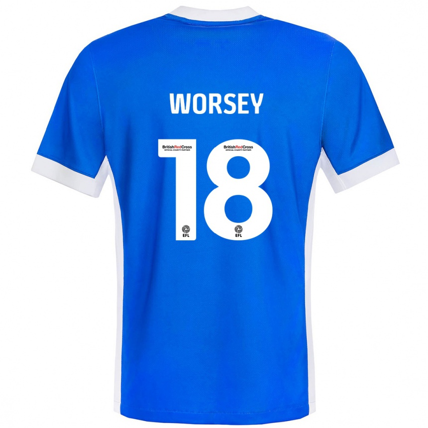 Homme Football Maillot Louanne Worsey #18 Bleu Blanc Tenues Domicile 2024/25