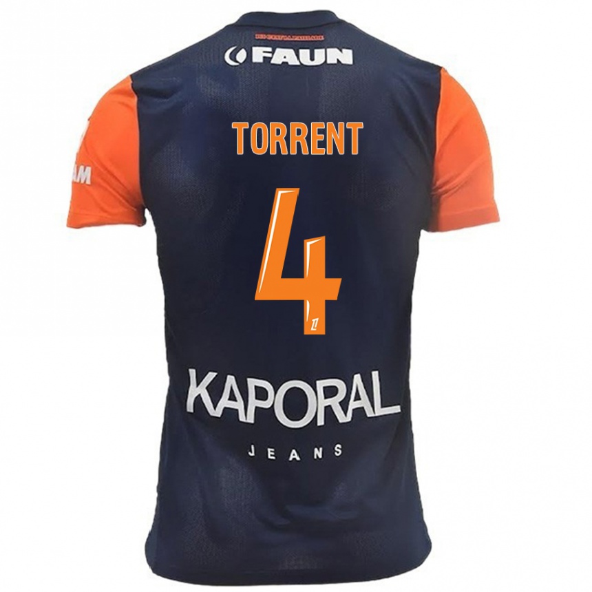 Homme Football Maillot Marion Torrent #4 Bleu Marine Orange Tenues Domicile 2024/25