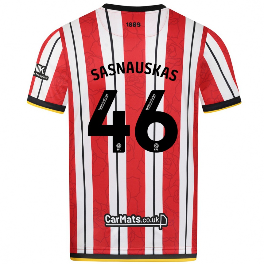 Homme Football Maillot Dovydas Sasnauskas #46 Rayures Blanches Rouges Tenues Domicile 2024/25