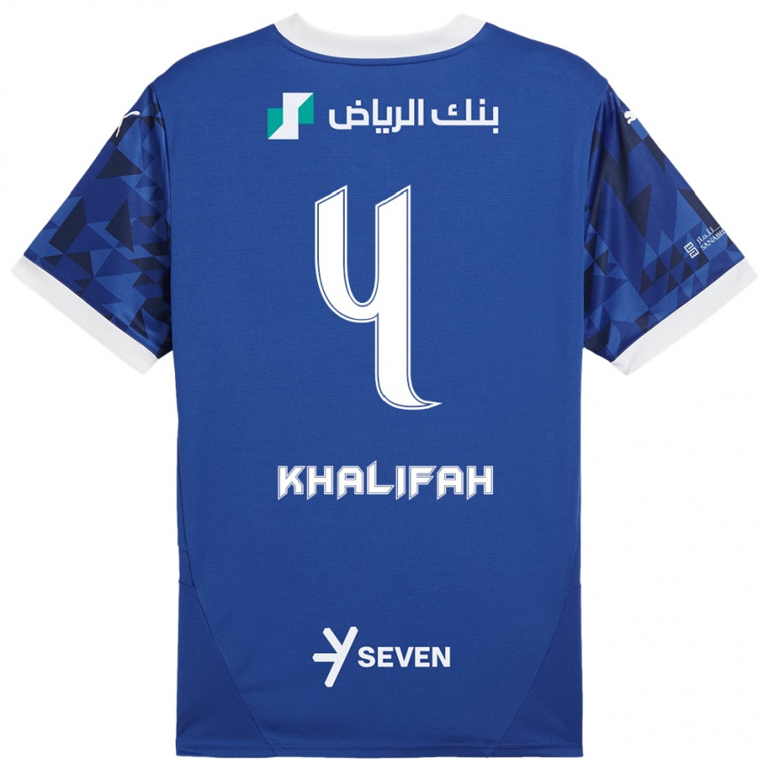 Homme Football Maillot Khalifah Al-Dawsari #4 Bleu Foncé Blanc Tenues Domicile 2024/25