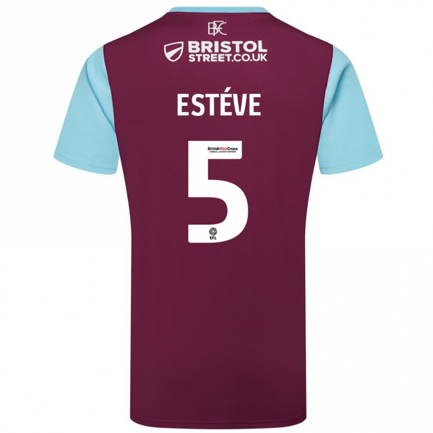 Homme Football Maillot Maxime Estève #5 Bordeaux Bleu Ciel Tenues Domicile 2024/25