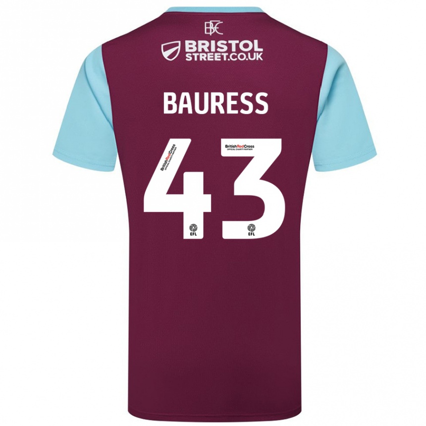 Homme Football Maillot Joe Bauress #43 Bordeaux Bleu Ciel Tenues Domicile 2024/25