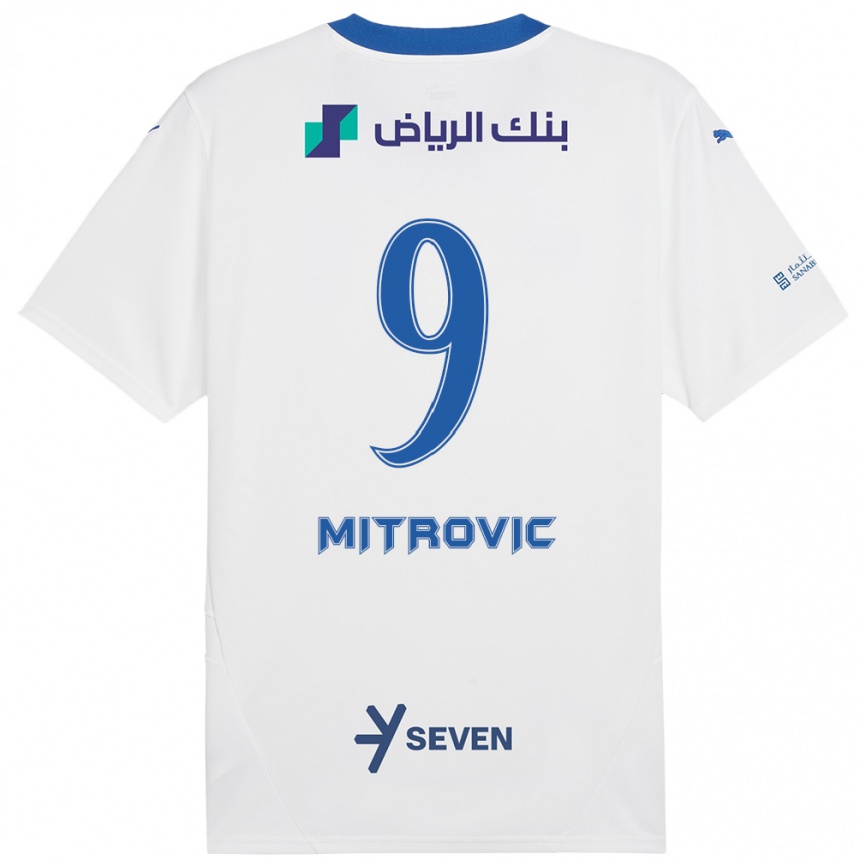 Homme Football Maillot Aleksandar Mitrovic #9 Blanc Bleu Tenues Extérieur 2024/25