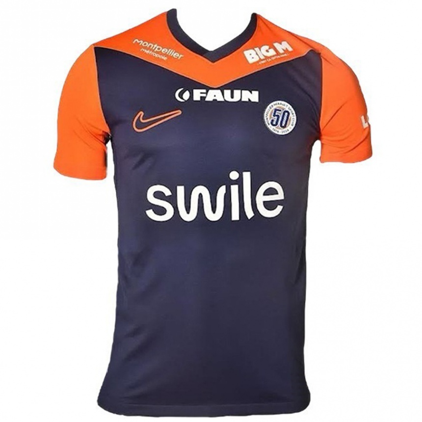 Femme Football Maillot Votre Nom #0 Bleu Marine Orange Tenues Domicile 2024/25