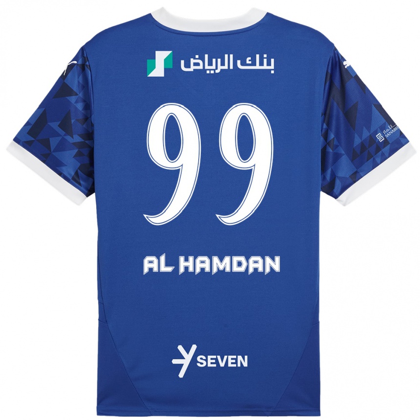 Femme Football Maillot Abdullah Al-Hamdan #99 Bleu Foncé Blanc Tenues Domicile 2024/25