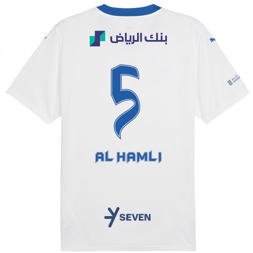 Femme Football Maillot Noura Al-Hamli #5 Blanc Bleu Tenues Extérieur 2024/25