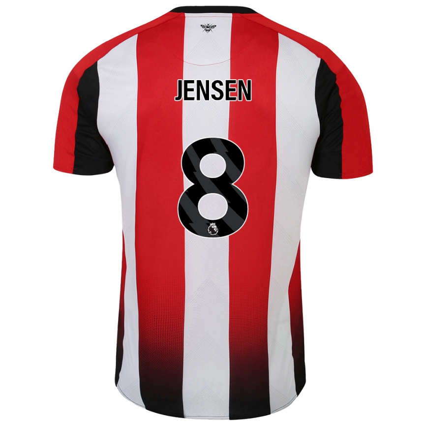 Enfant Football Maillot Mathias Jensen #8 Rouge Blanc Tenues Domicile 2024/25