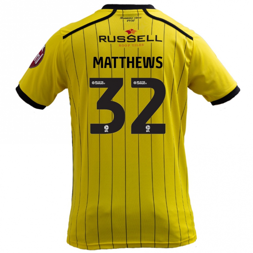 Enfant Football Maillot Daniel Matthews #32 Jaune Tenues Domicile 2024/25