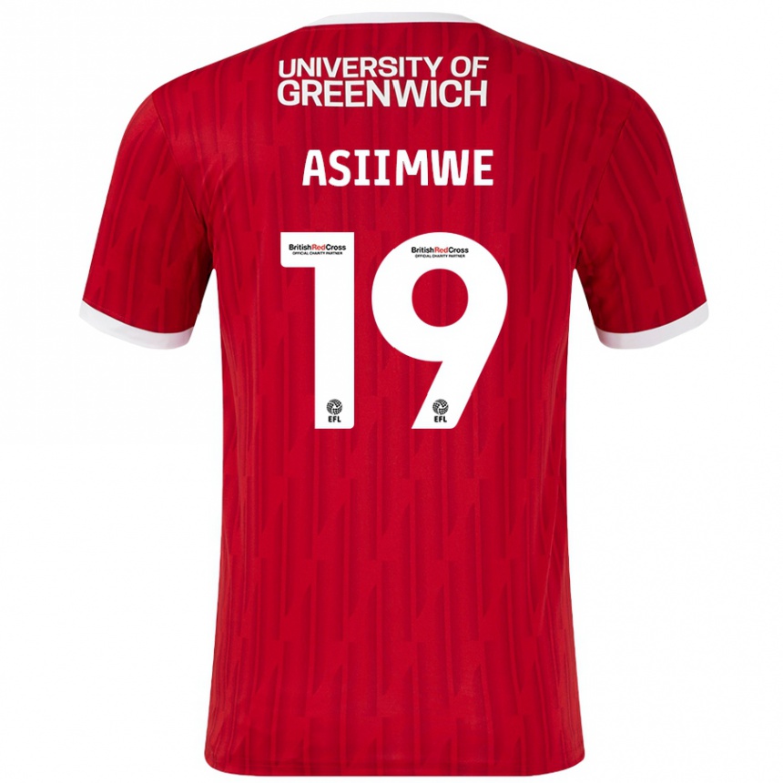 Enfant Football Maillot Nathan Asiimwe #19 Rouge Blanc Tenues Domicile 2024/25