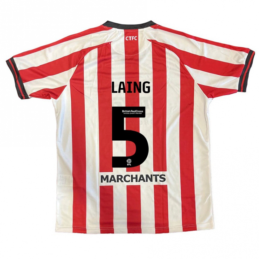 Enfant Football Maillot Levi Laing #5 Rouge Blanc Tenues Domicile 2024/25