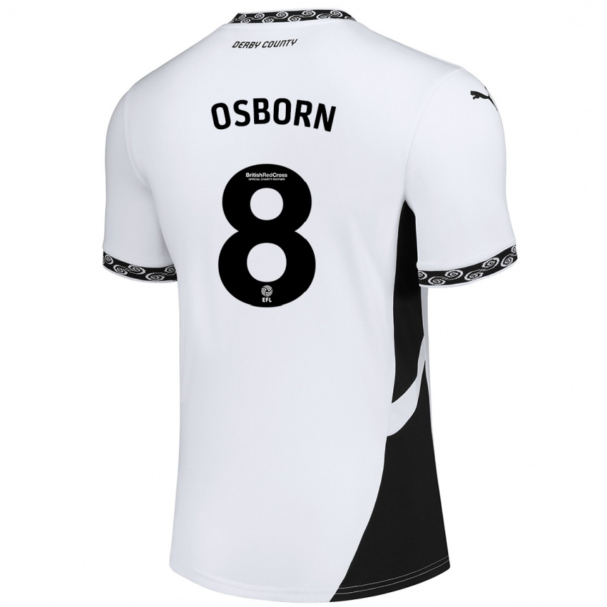 Enfant Football Maillot Ben Osborn #8 Blanc Noir Tenues Domicile 2024/25