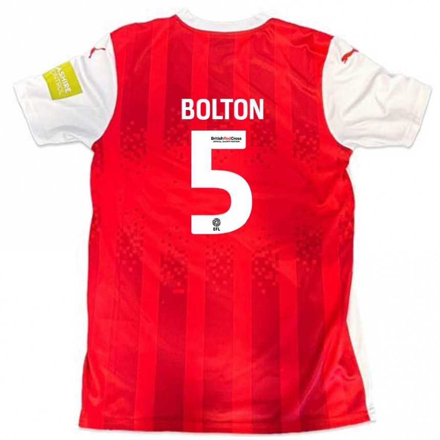 Enfant Football Maillot James Bolton #5 Rouge Blanc Tenues Domicile 2024/25