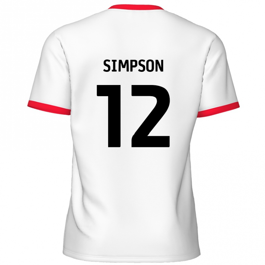 Enfant Football Maillot Tyreece Simpson #12 Blanc Rouge Tenues Domicile 2024/25