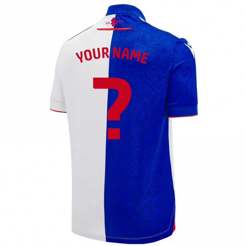 Enfant Football Maillot Votre Nom #0 Bleu Ciel Blanc Tenues Domicile 2024/25