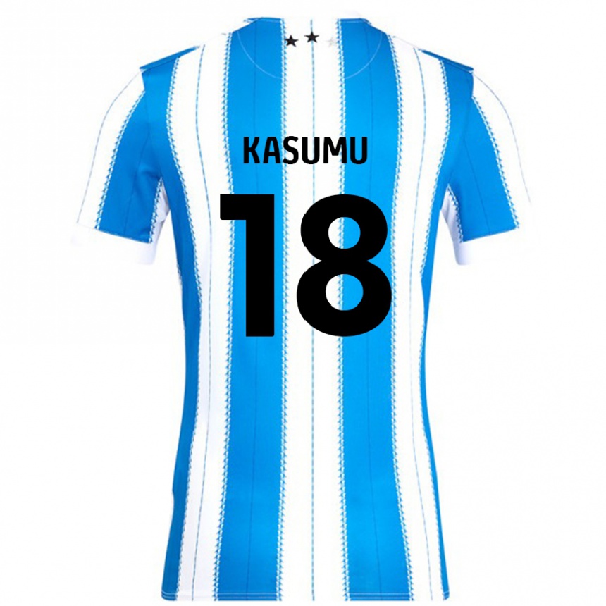 Enfant Football Maillot David Kasumu #18 Bleu Blanc Tenues Domicile 2024/25