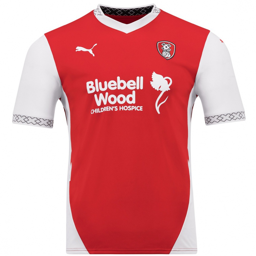 Enfant Football Maillot Votre Nom #0 Rouge Blanc Tenues Domicile 2024/25