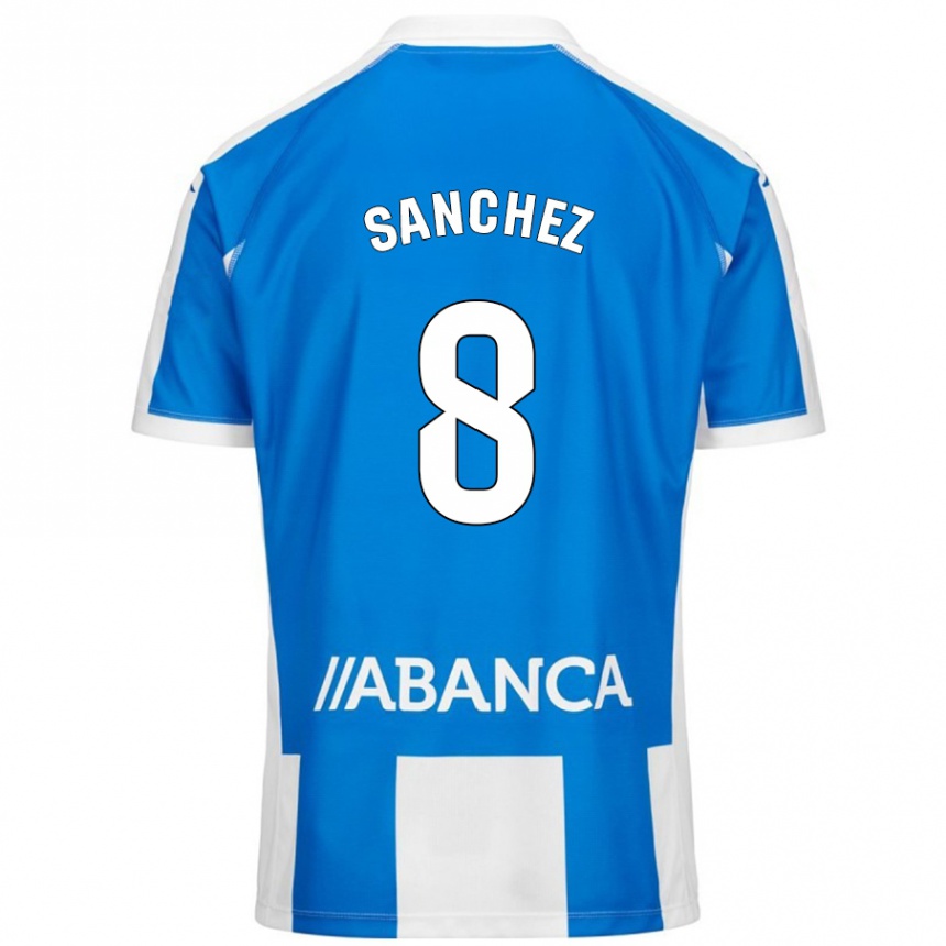 Enfant Football Maillot Carlota Sánchez #8 Bleu Blanc Tenues Domicile 2024/25