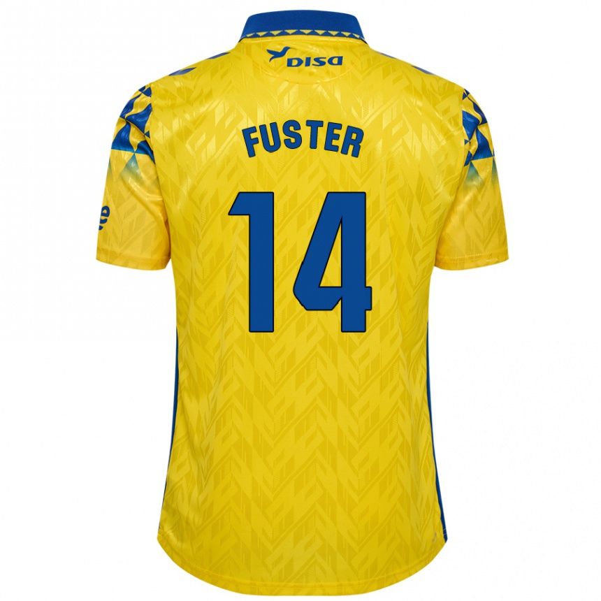 Enfant Football Maillot Manu Fuster #14 Jaune Bleu Tenues Domicile 2024/25