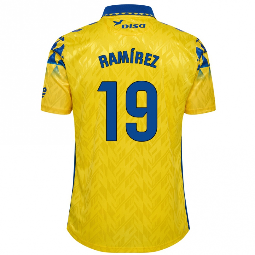 Enfant Football Maillot Sandro Ramírez #19 Jaune Bleu Tenues Domicile 2024/25